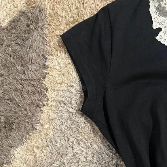 AGNES B PARIS medium Black Dress with White Lace Trim timeless Classy - Picture 4 of 5